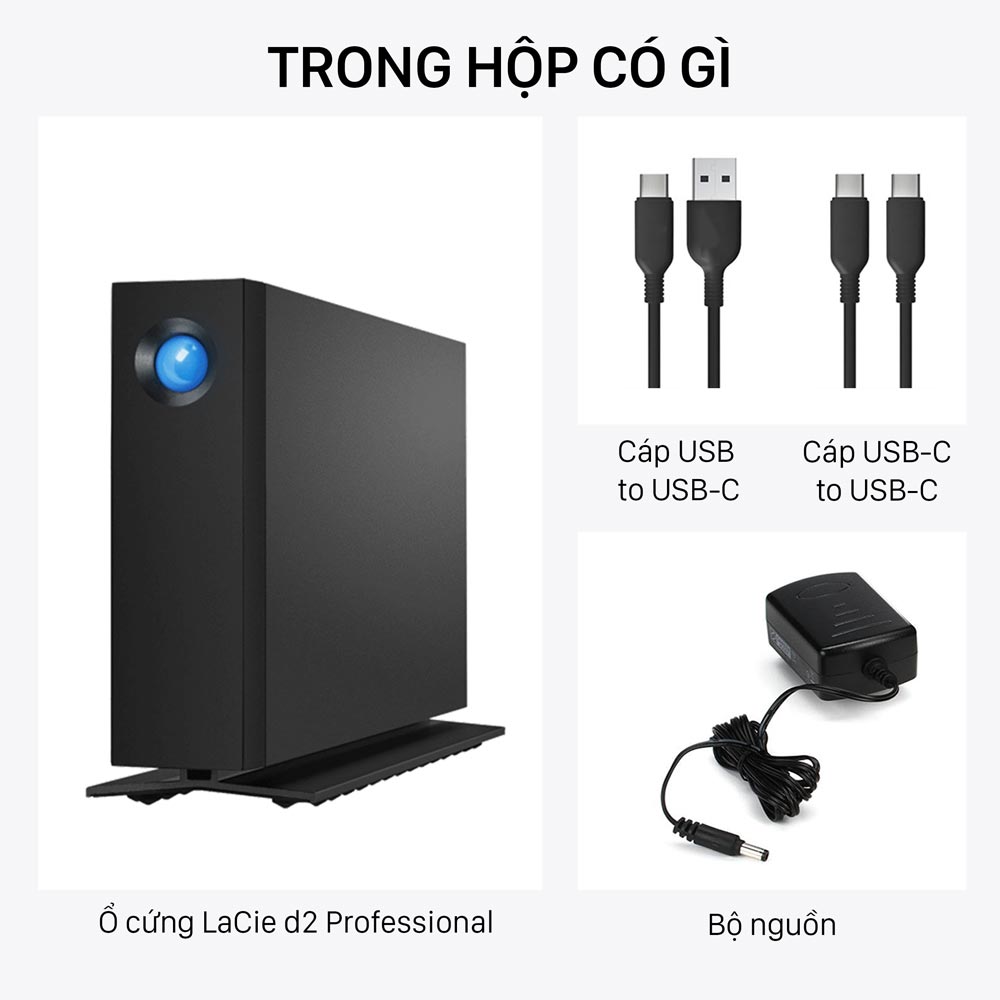 Trong hộp Ổ Cứng Để Bàn Lacie D2 Pro 10TB USB-C + SRS STHA10000800 có gì