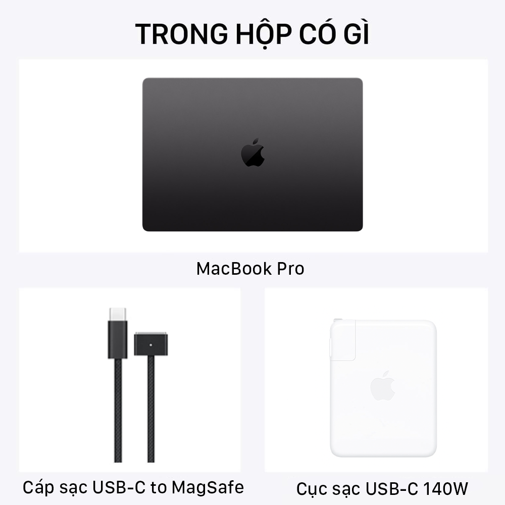 Trong hộp MacBook Pro 16-inch M3 Pro chính hãng Việt Nam