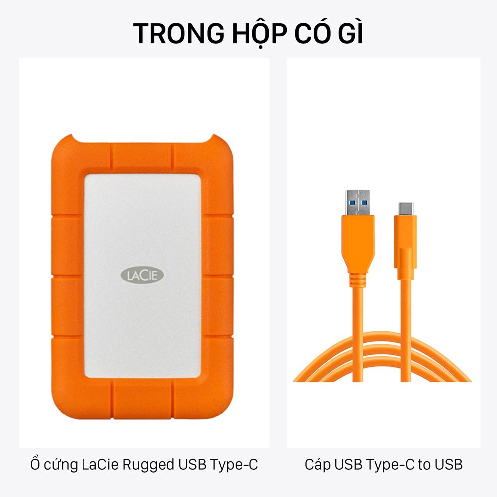 Trong hộp Ổ Cứng Di Động Chống Sốc Lacie Rugged Type-C 5TB USB-C SRS STFR5000800 có gì