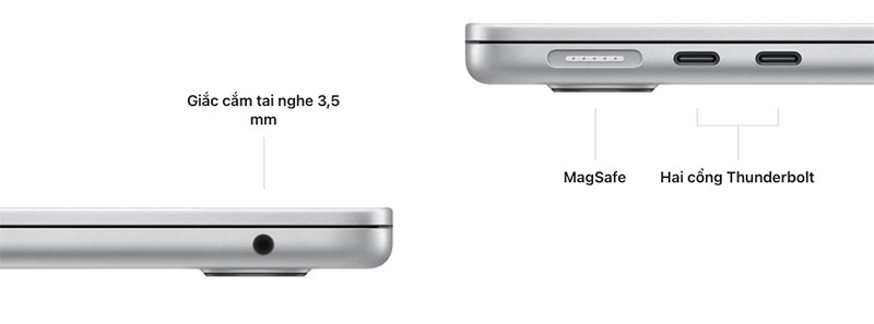 MacBook Air M2 13 inch có hai cổng Thunderbolt/USB 4 hỗ trợ xuất hình ảnh 6K và kết nối với vô số thiết bị ngoại vi