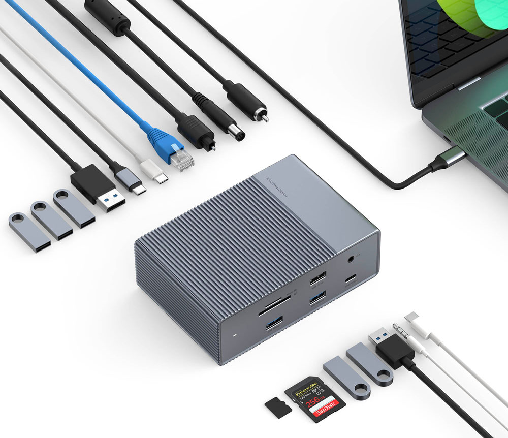 Cổng chuyển HyperDrive Gen 2 16-in-1 Thunderbolt 3 Docking Station và bộ nguồn DC 180W (HD-G2TB3)