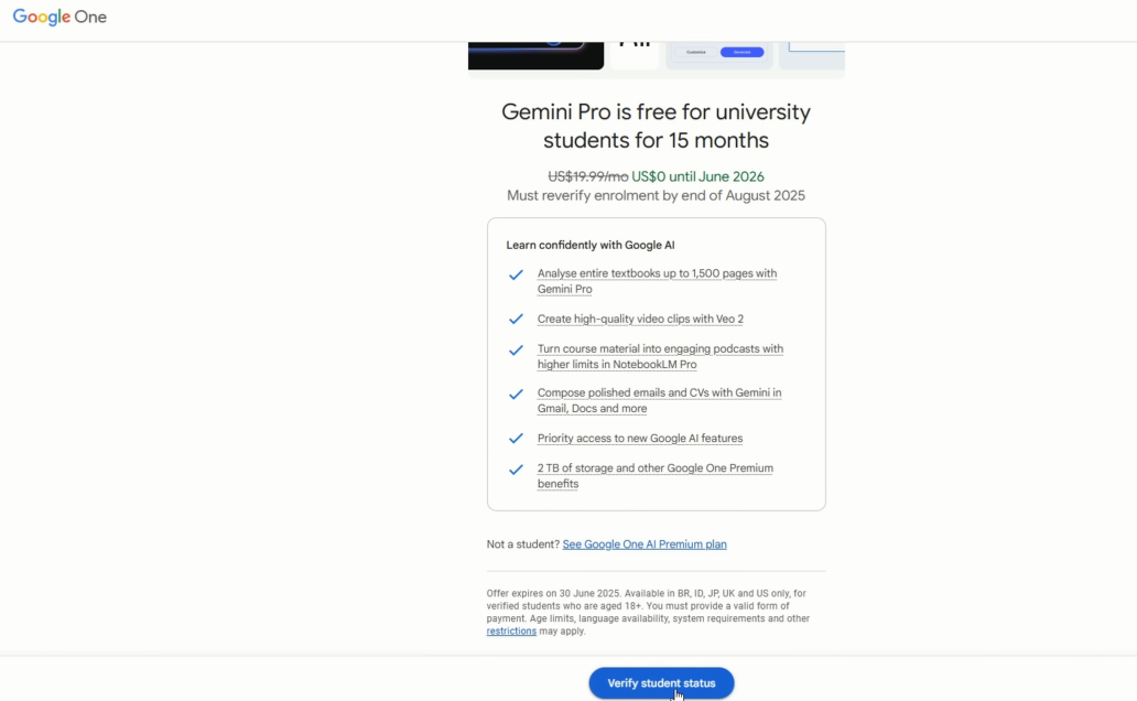 Đăng ký gói Google AI để tạo video bằng AI