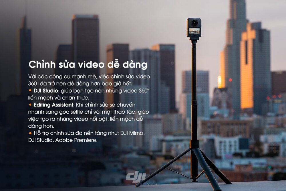 DJI Studio tự động stitch video 360° mượt mà