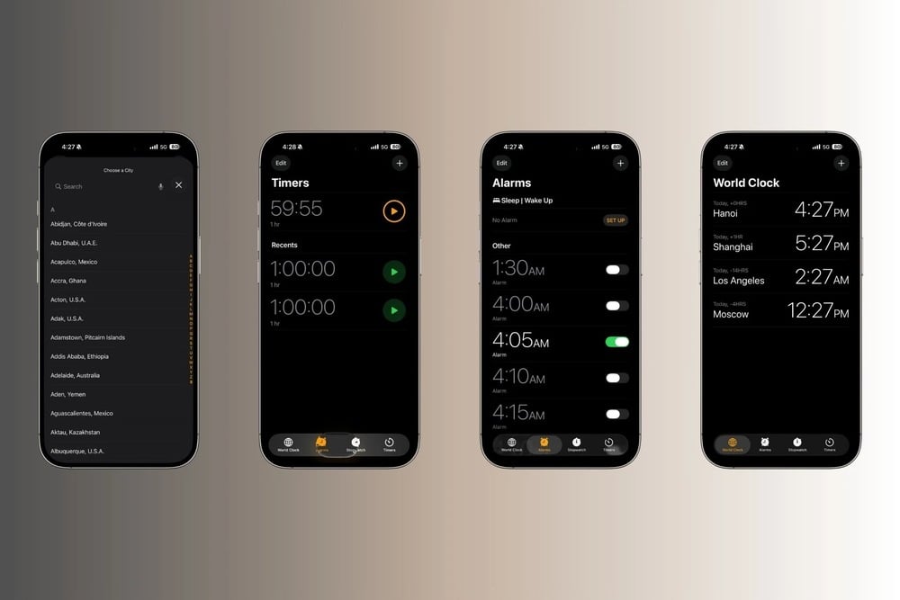 Ứng dụng đồng hồ trên bản cập nhật iOS 26