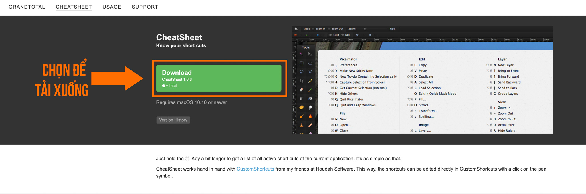 Cách xem nhanh phím tắt của ứng dụng bất kỳ trên Mac với CheatSheet