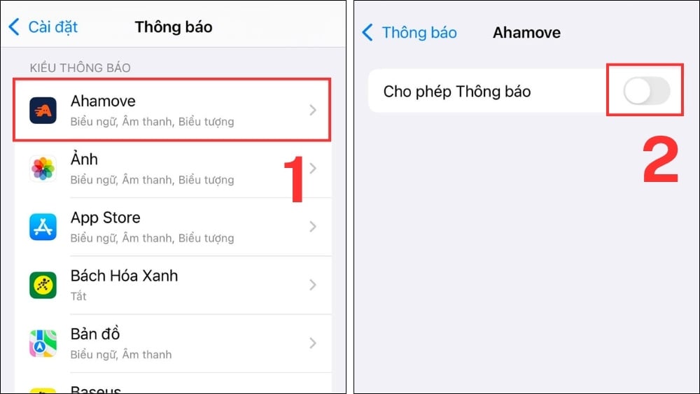 Gạt tắt Cho phép thông báo.