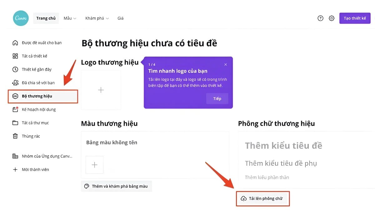Vào bộ thương hiệu trên Canva để tải font chữ