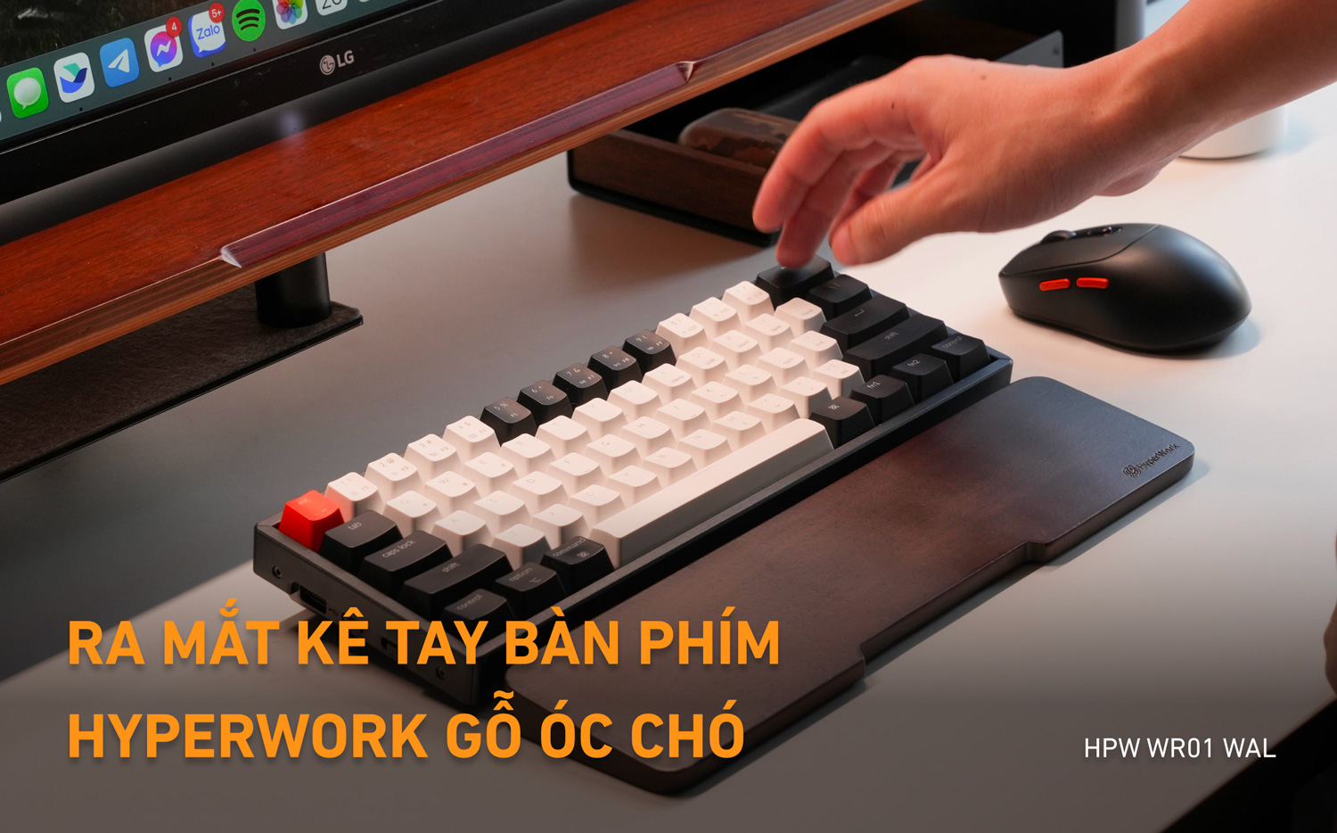 Kê tay bàn phím cơ HyperWork Hybrid Gỗ Óc Chó cao cấp - HPW WR01 WAL