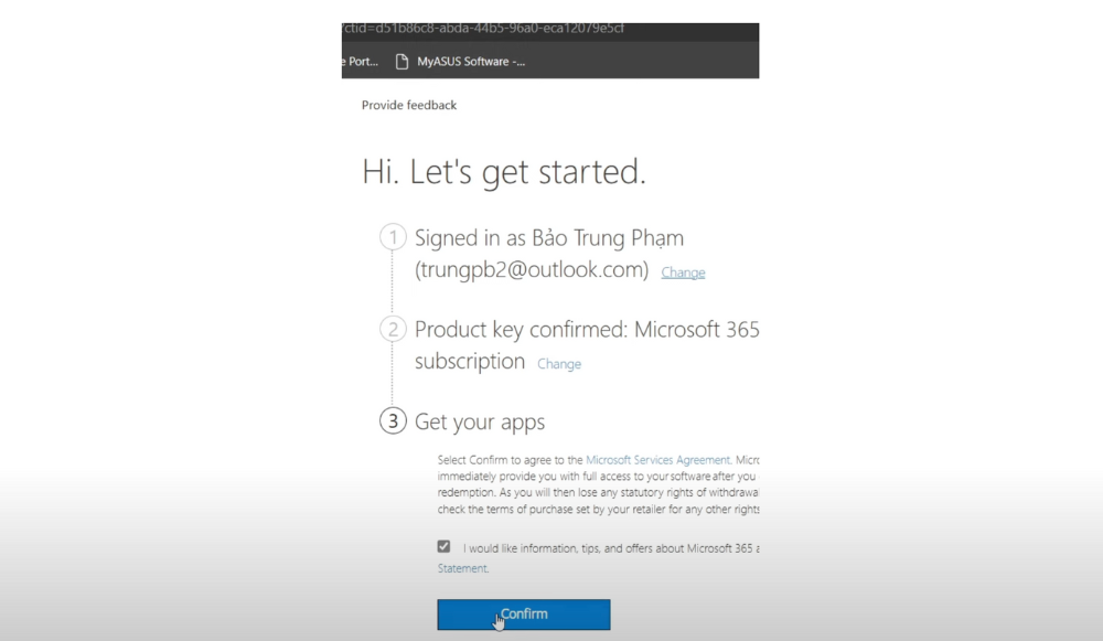 Đồng ý chính sách khi kích hoạt Key lên tài khoản Microsoft