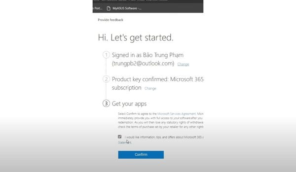 Đồng ý chính sách khi kích hoạt Key lên tài khoản Microsoft