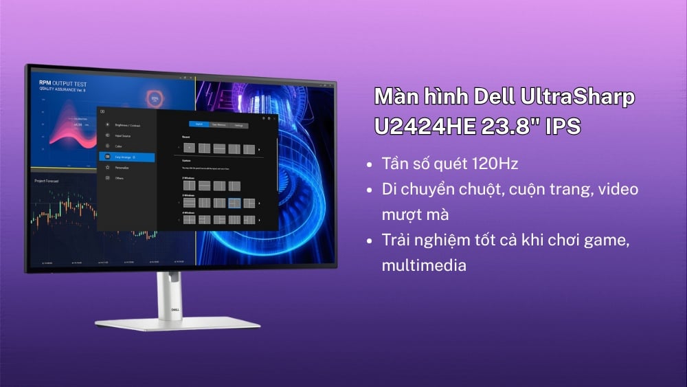 Màn hình Dell UltraSharp U2424HE với tần số quét 120Hz.