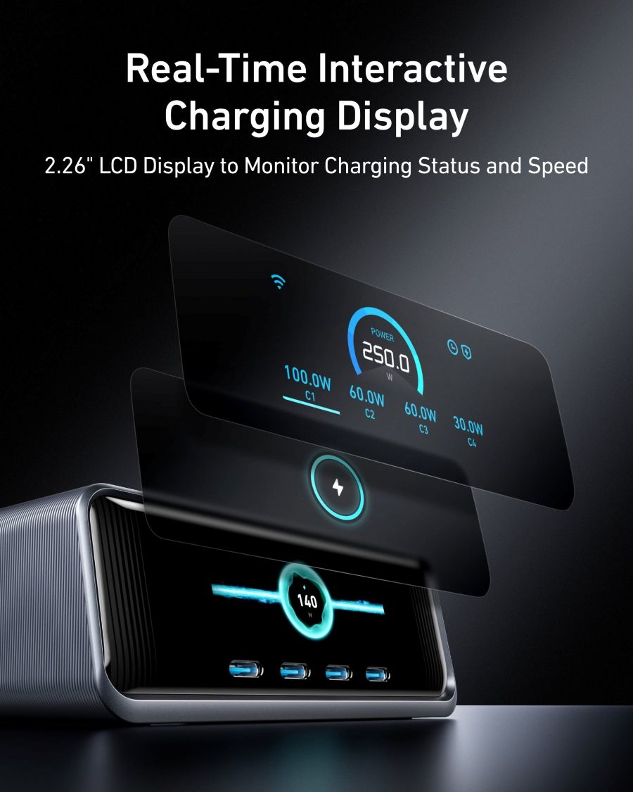 Màn hình LCD trạm sạc Anker Prime A2345 hiển thị sắc nét