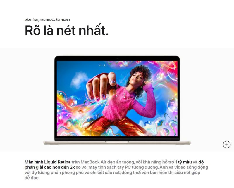 MacBook Air M2 13 inch sở hữu màn hình Liquid Retina