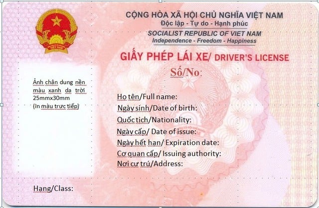 Mặt trước giấy phép lái xe 2025
