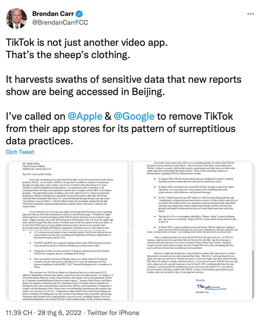 Mỹ yêu cầu Google và Apple gỡ nền tảng TikTok