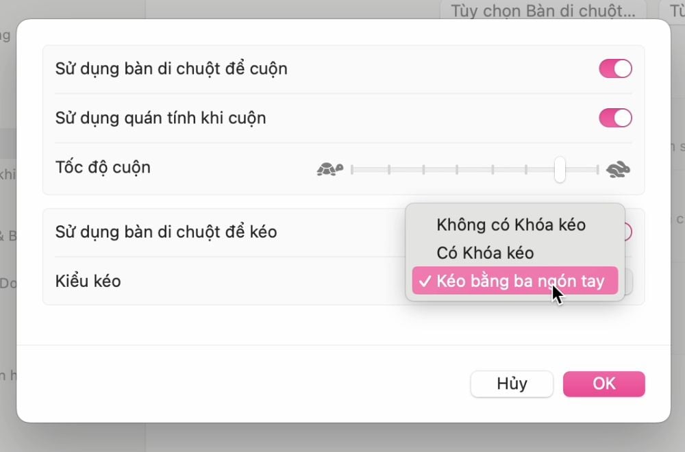 Bước 4 chọn kéo thả bằng 3 ngón