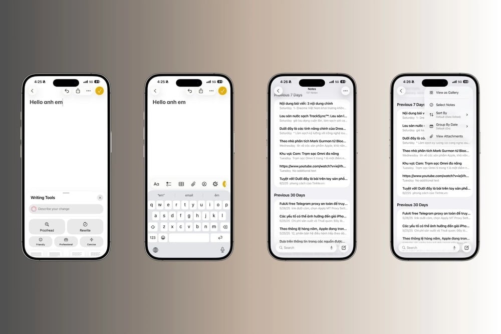 Ứng dụng ghi chú trên trên bản iOS 26