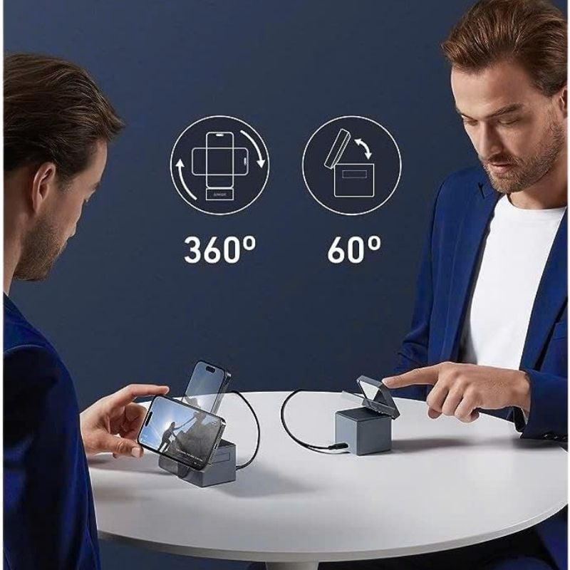 người dùng trải nghiệm sự linh hoạt 360° của đế sạc Anker Cube MagSafe 737 3-in-1