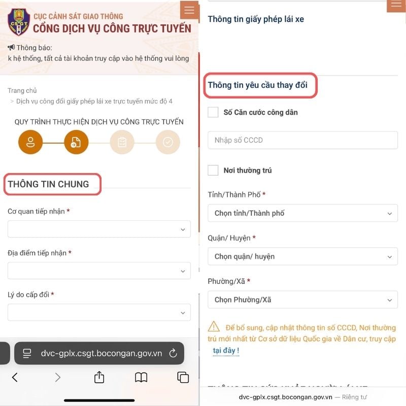 Nhập thông tin GPLX trên Dịch vụ công