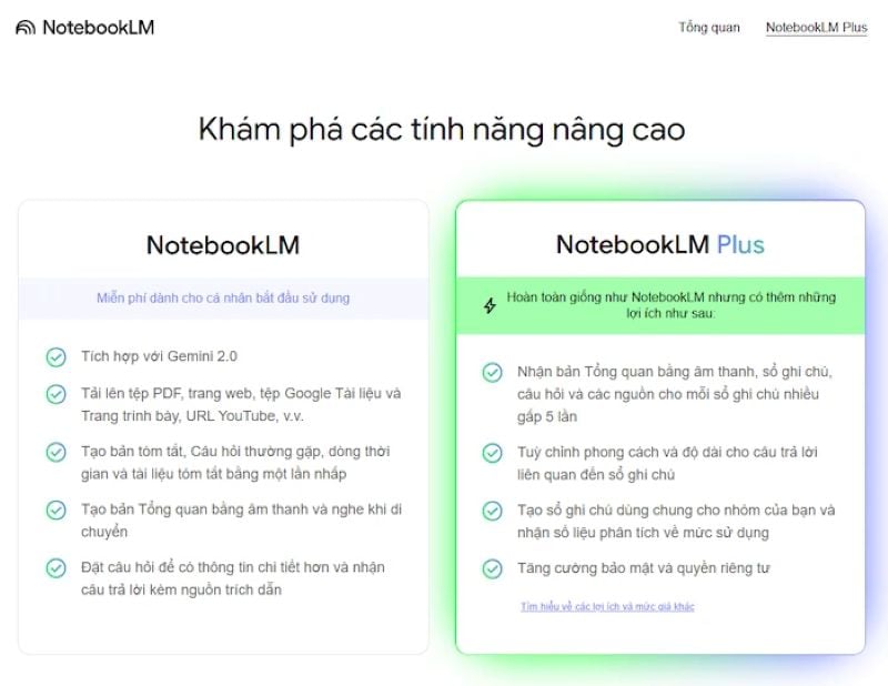 NotebookLM bản trả phí và miễn phí