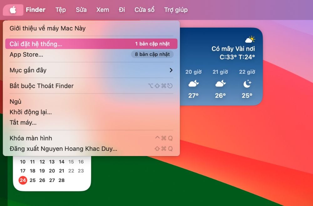 Bước một chọn cài đặt hệ thống