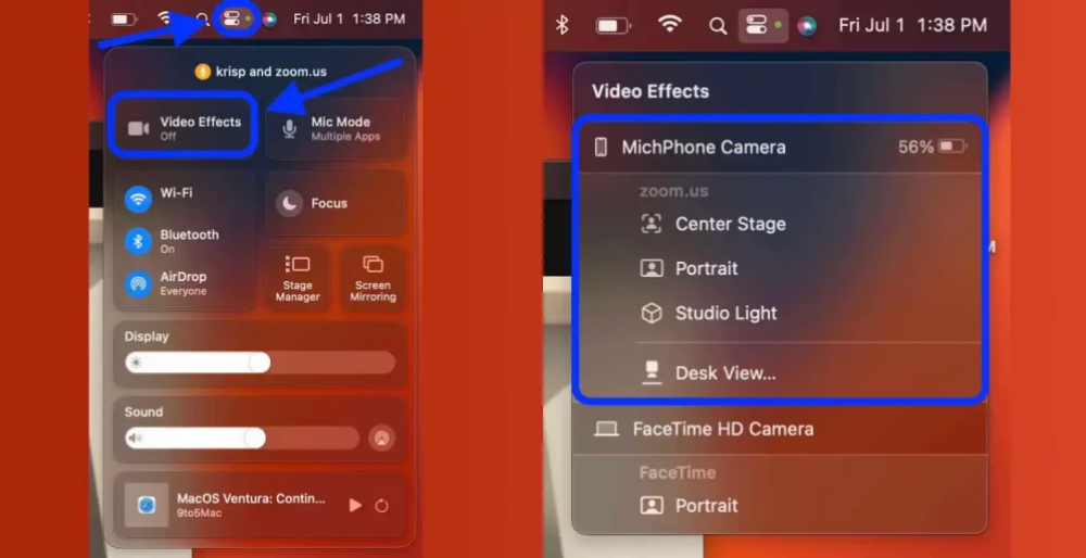 Kết nối Continuity Camera để kích hoạt Desk View