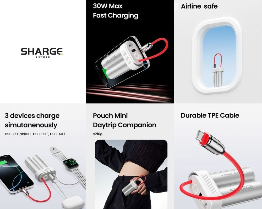 Tổng hợp chế độ sạc trên pin sạc dự phòng Sharge Pouch Mini P2
