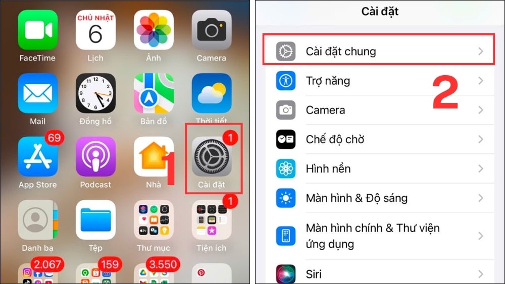 Vào Cài đặt > Cài đặt chung.