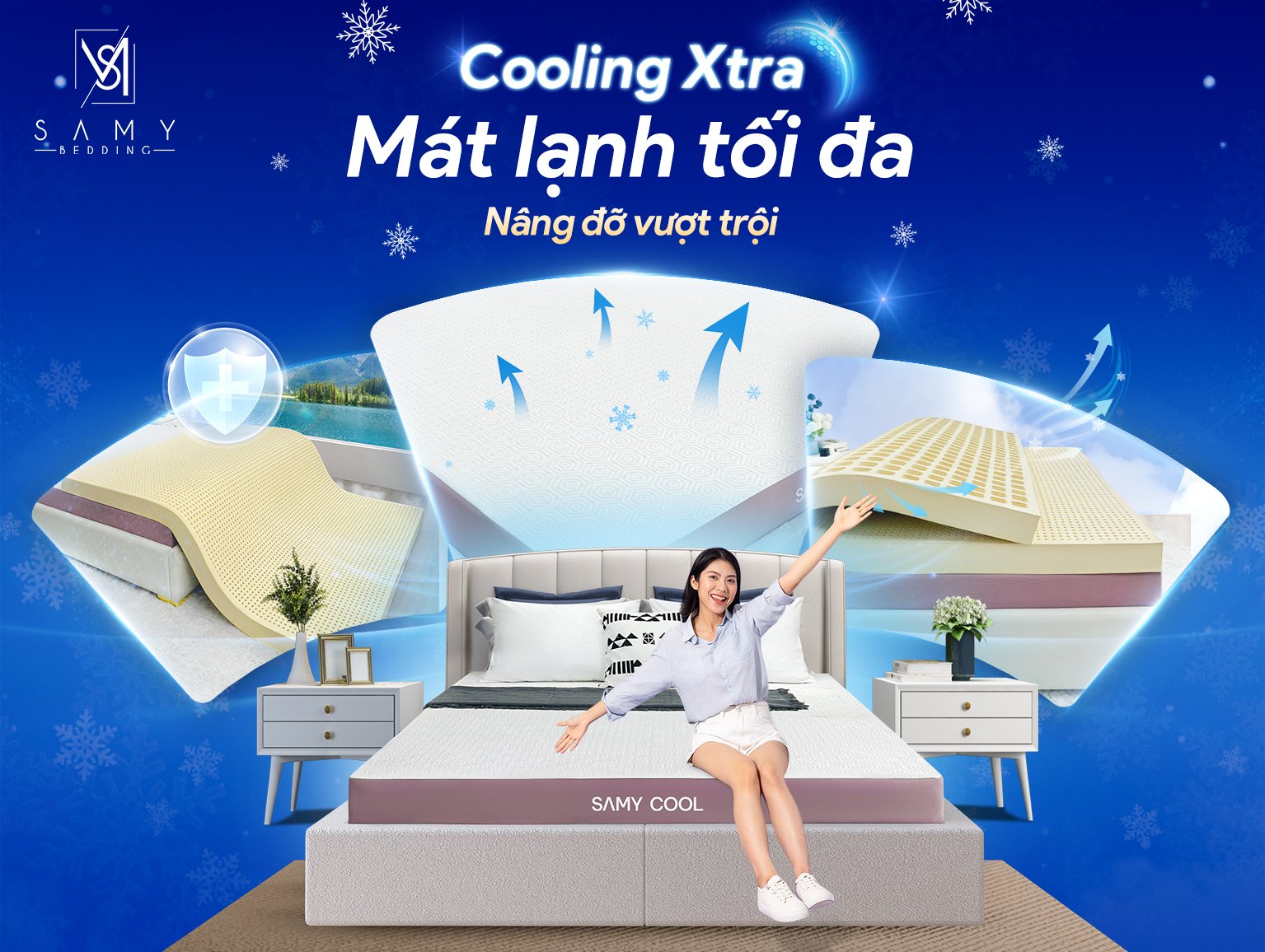 Nệm Cao Su Thiên Nhiên SAMY COOL: Cooling Xtra - Mát Lạnh Tối Đa - Nâng Đỡ Vượt Trội
