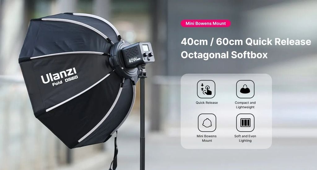 Softbox Ulanzi 40cm / 60cm Octagonal with Mini Bowens Mount