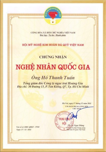 Ông Hồ Thanh Tuấn đạt danh hiệu Nghệ nhân quốc gia năm 2011