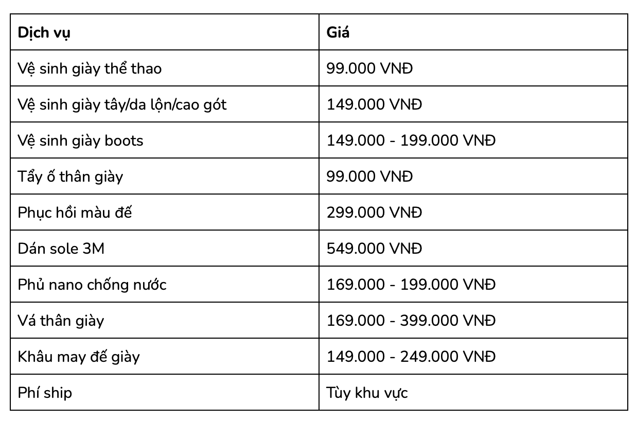 Bảng Giá tham khảo