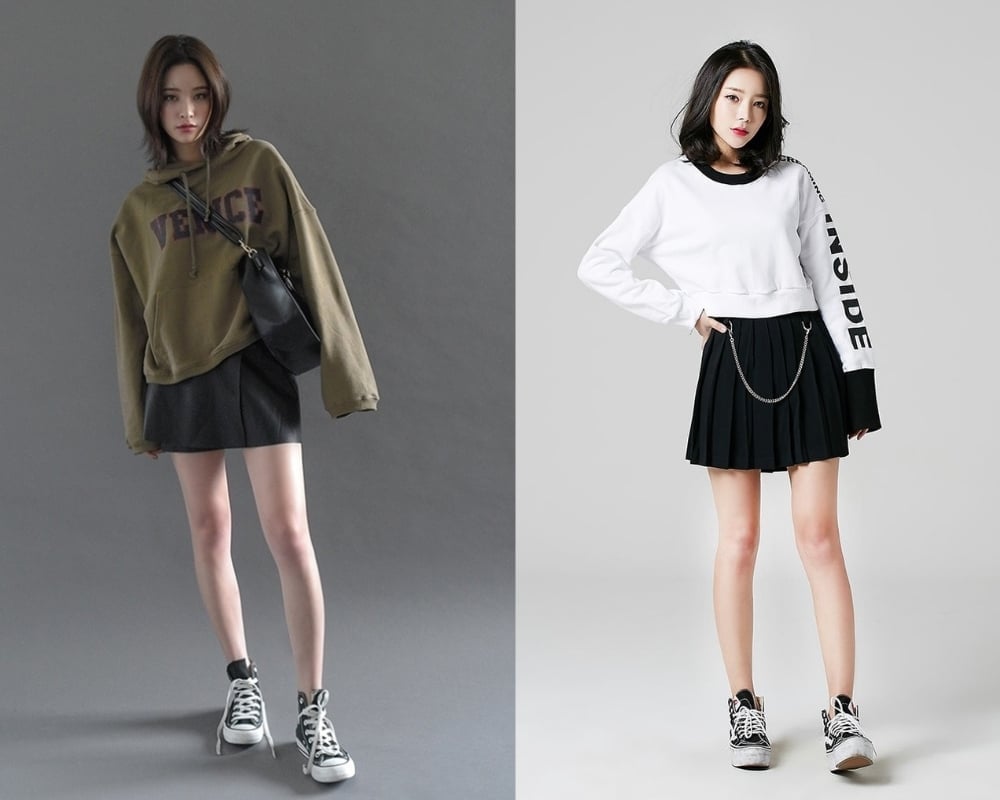 Chiếc váy ngắn phối cùng áo sweater hoặc hoodie