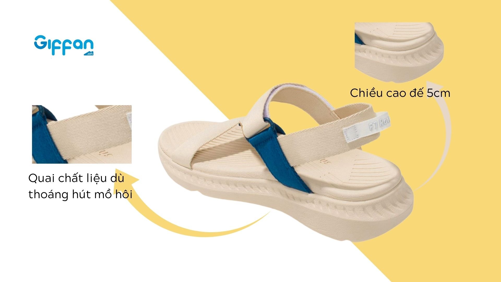 Chiều cao đế 5cm, quai chất liệu dù thoáng hút mau khô