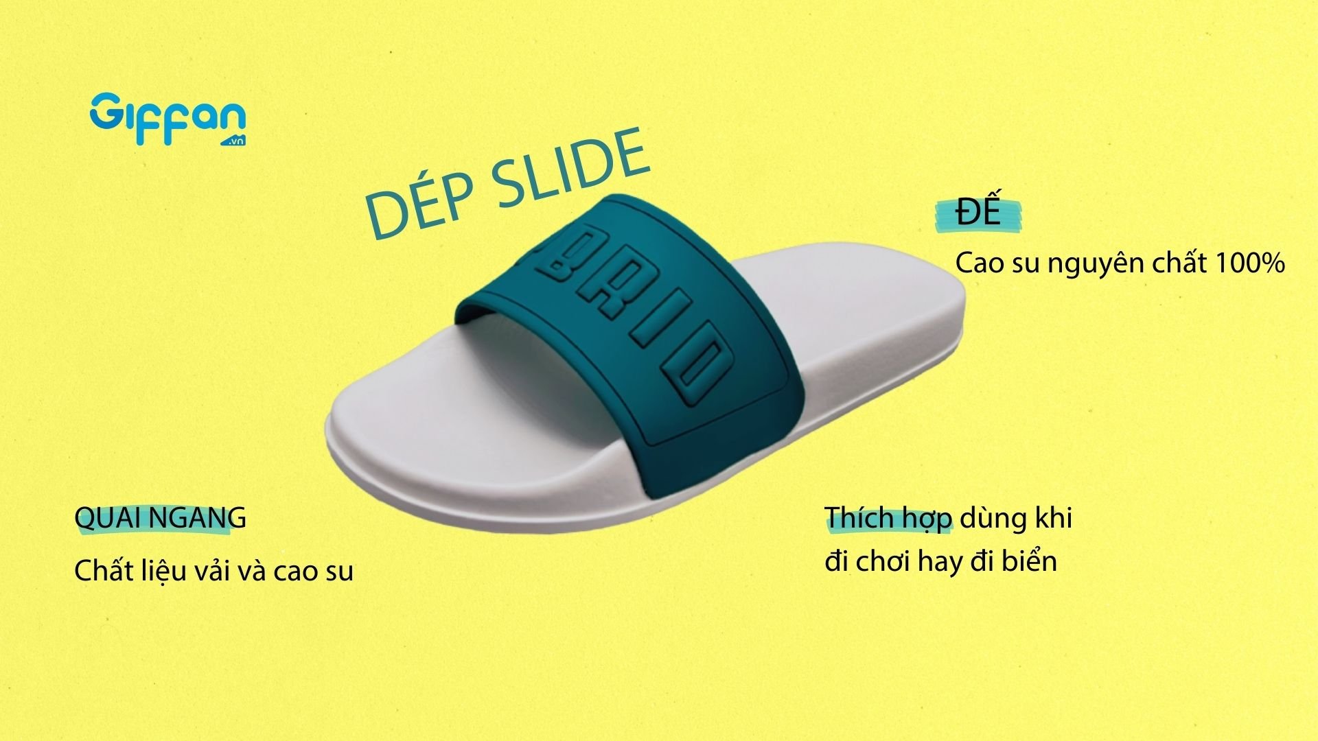 Dép Vento Slide thiết kế quai ngang, đế cao su nguyên chất 100%