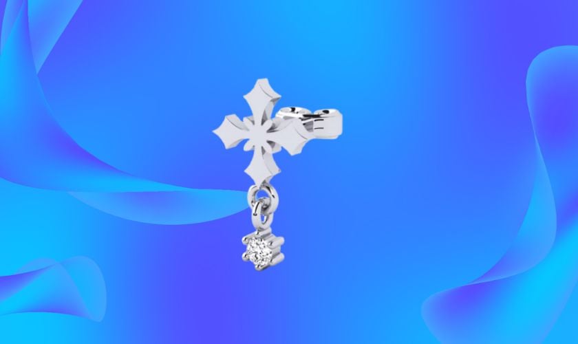 Bông tai nam vàng 14k mặt thánh giá