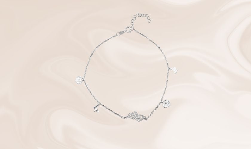 Lắc chân vàng trắng ý 18K thiết kế độc đáo