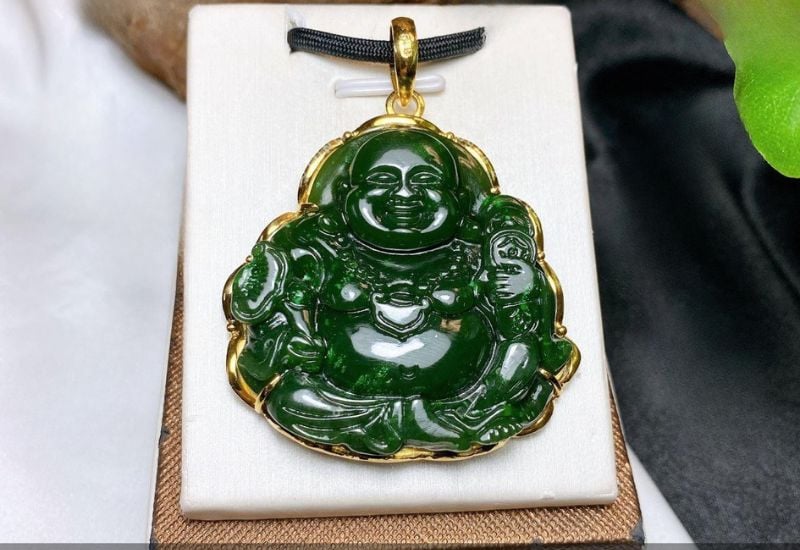 Mặt đá Phật Di Lặc Ngọc Bích bọc vàng 18k