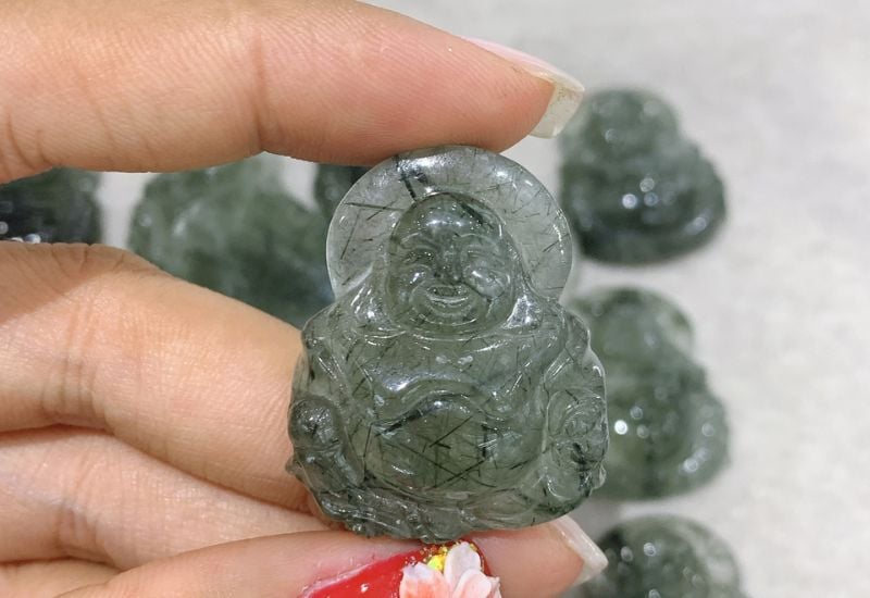 Mặt Phật Di Lặc đá Thạch Anh tóc xanh