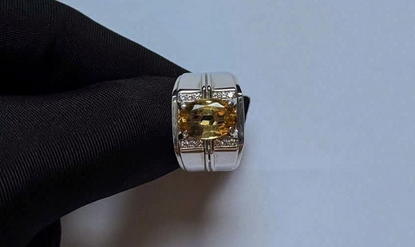 Nhẫn nam đá quý Citrine mix Moissanite