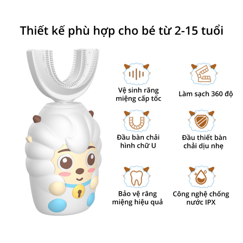 Bàn chải tự động thông minh trẻ em công nghệ sóng siêu âm kháng nước IPX7 - Super Kid