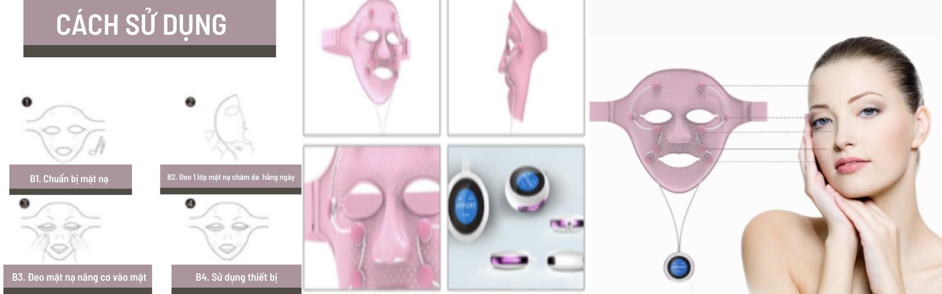 Hướng dẫn sử dụng mặt nạ nâng cơ 3D massage 360 độ trị mụn - VLINE MASK công nghệ EMS
