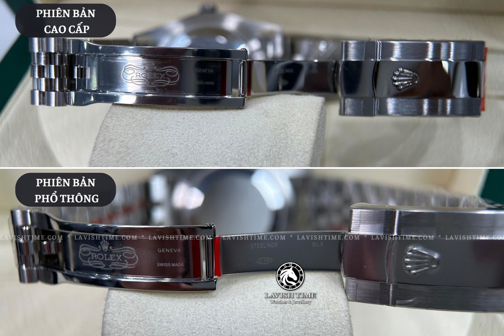 So sánh bộ khóa đồng hồ Rolex Datejust 41mm 126334 phiên bản cao cấp Super Vip tại Lavish Time và phiên bản phổ thông.