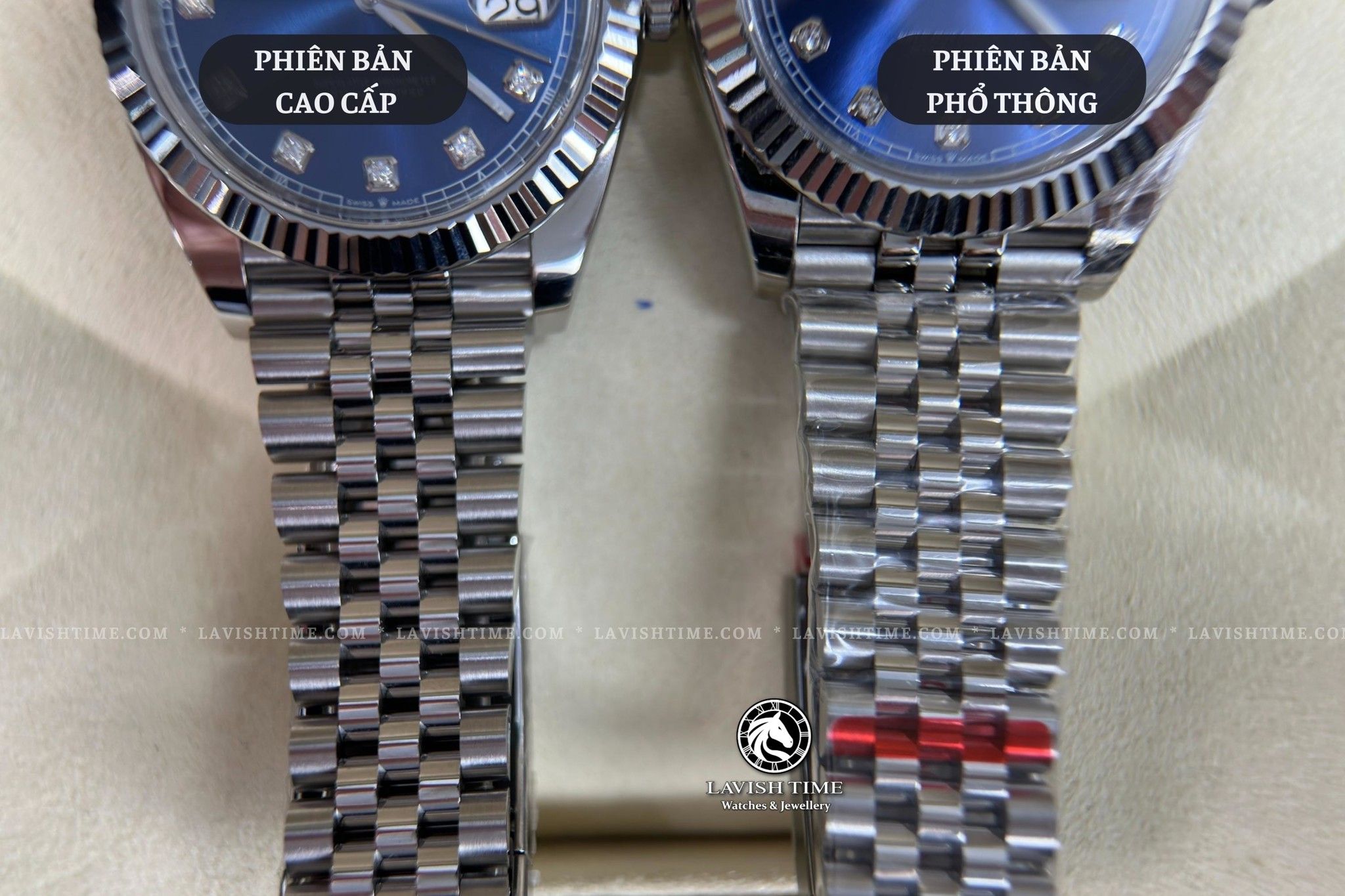 So sánh bộ dây giữa đồng hồ Rolex Datejust 41mm 126334 phiên bản cao cấp Super Vip tại Lavish Time và phiên bản phổ thông.