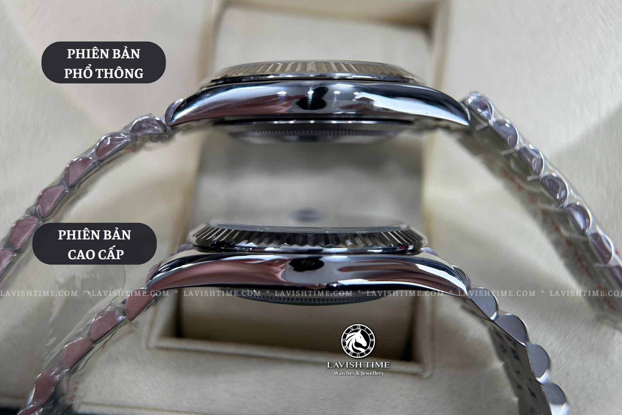 So sánh độ dày đồng hồ Rolex Datejust 41mm 126334 phiên bản cao cấp Super Vip tại Lavish Time và phiên bản phổ thông.