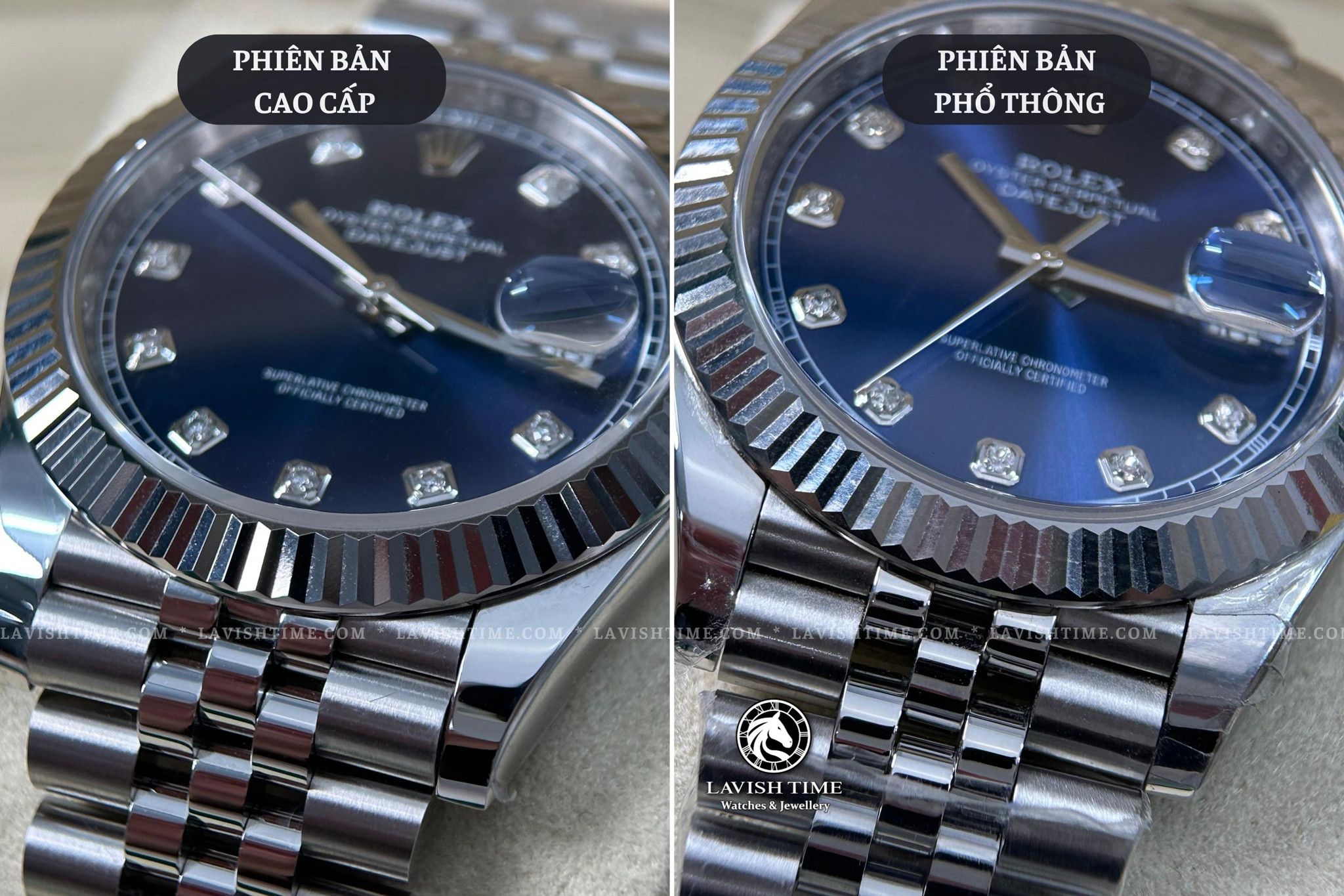 So sánh niềng khía đồng hồ Rolex Datejust 41mm 126334 phiên bản cao cấp Super Vip tại Lavish Time và phiên bản phổ thông.