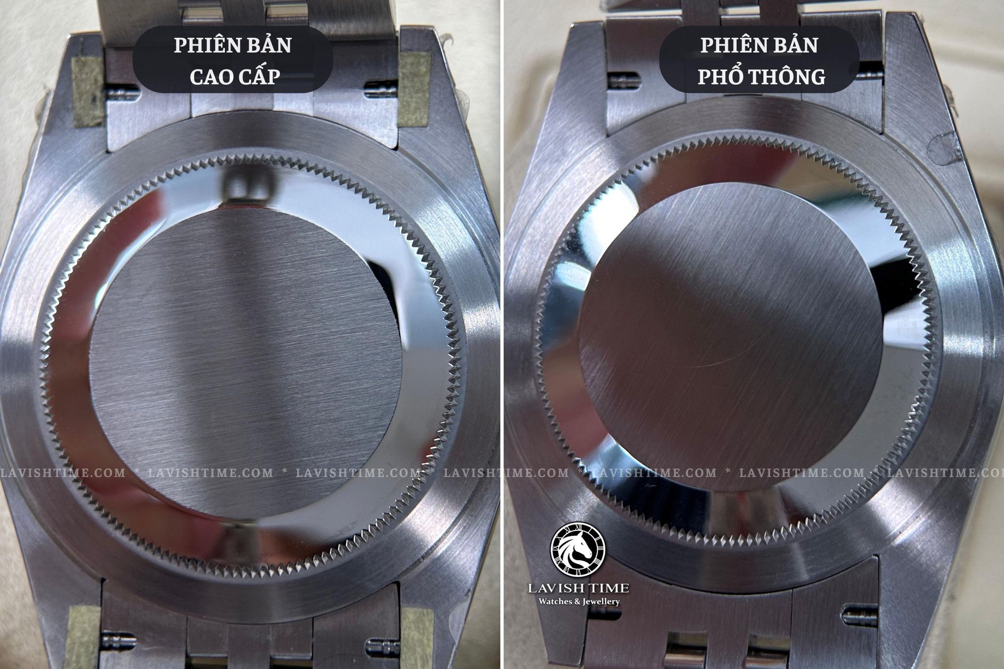 So sánh nắp đáy đồng hồ Rolex Datejust 41mm 126334 phiên bản cao cấp Super Vip tại Lavish Time và phiên bản phổ thông.