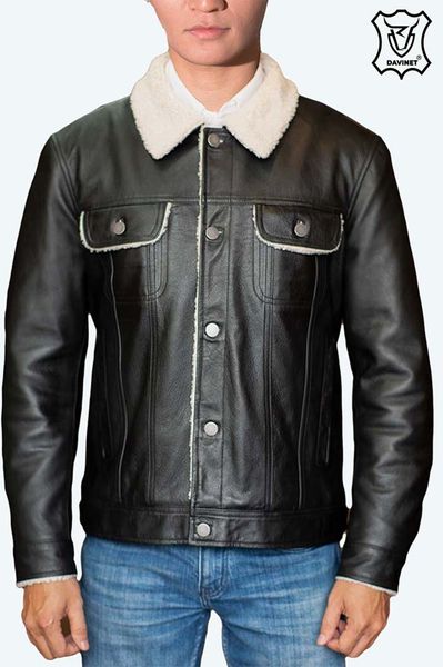 áo da lót lông sherpa leather jacket