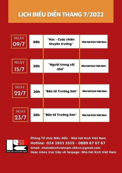 NHÀ HÁT KỊCH VIỆT NAM CẬP NHẬT LỊCH BIỂU DIỄN THÁNG 7