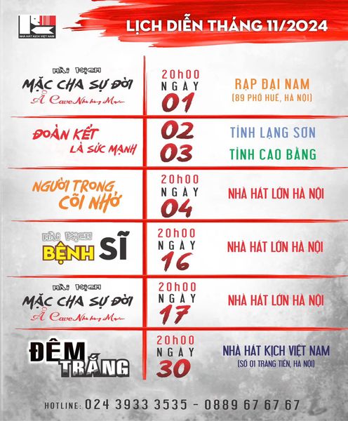 LỊCH DIỄN THÁNG 11